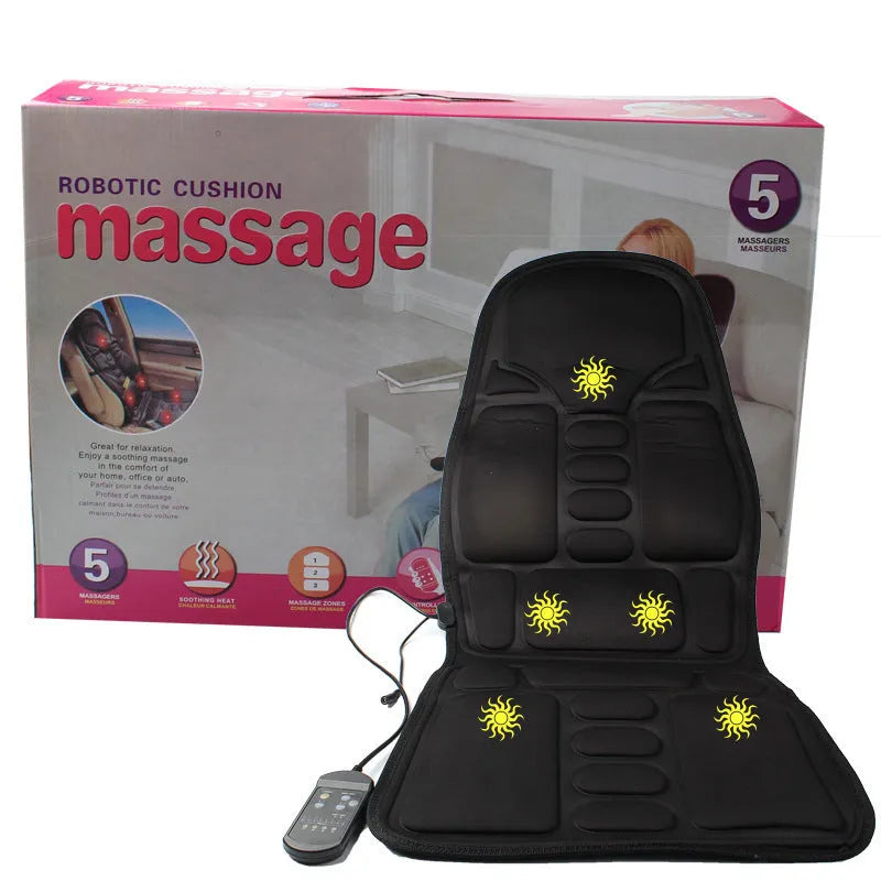 Black infrared heating massage mat with AC power cord and adjustable speed controls for physiotherapy use