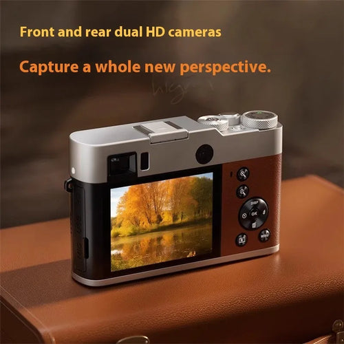 5K HD digital camera with dual front and rear cameras showing optical viewfinder and 2.88-inch screen