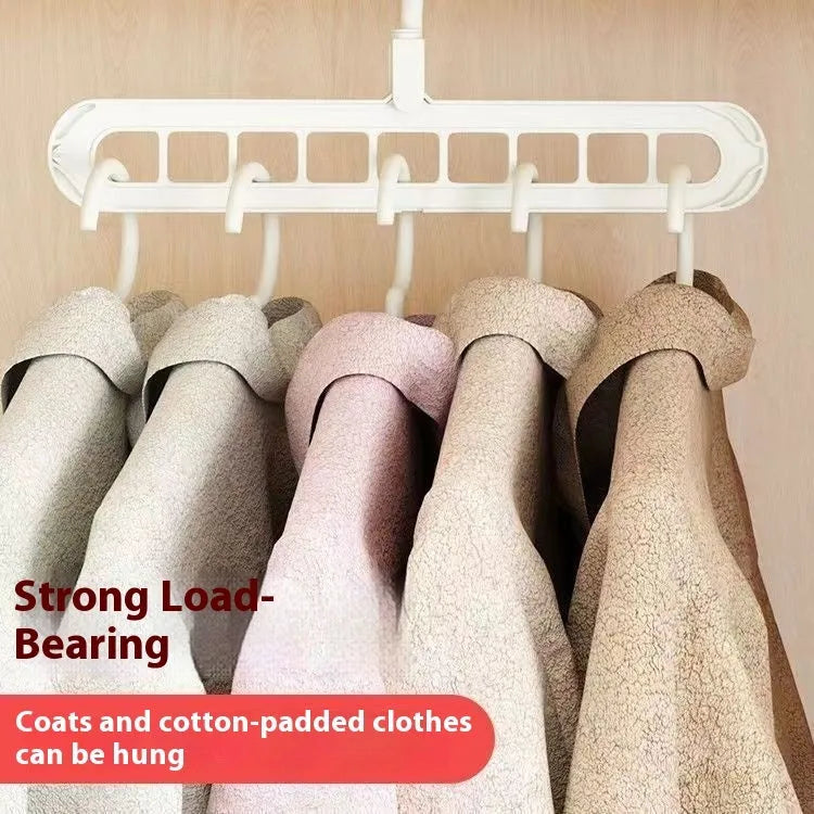 Multifunctional plastic hanger with nine holes for folding trousers, shown in beige