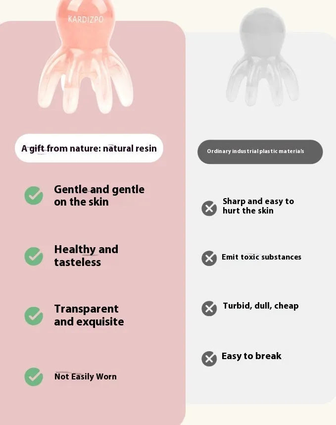 Pink natural resin octopus massage comb for facial and periocular meridian massage