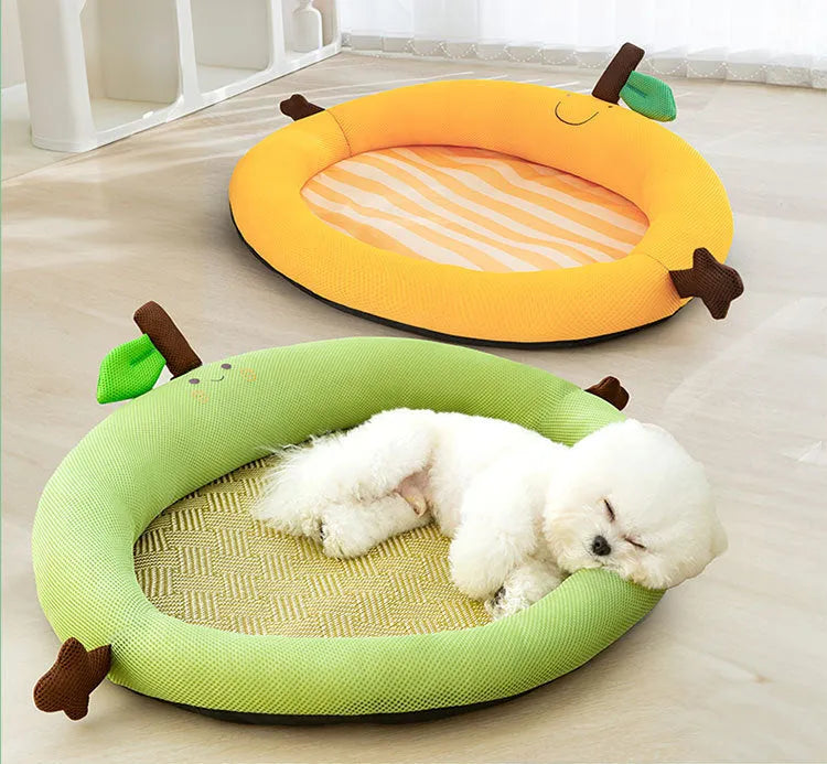 Green fruit backrest pet nest bed mat for dogs and cats in size large.