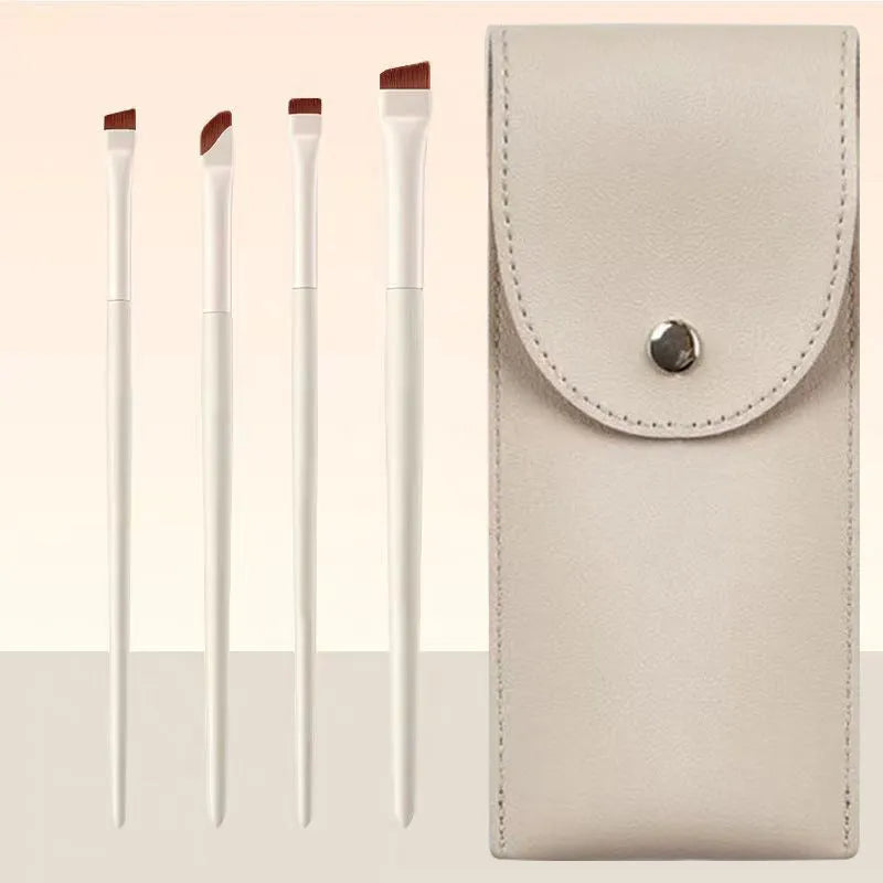 Four angled eyeliner and brow brushes with ultra thin bristles in a leather case