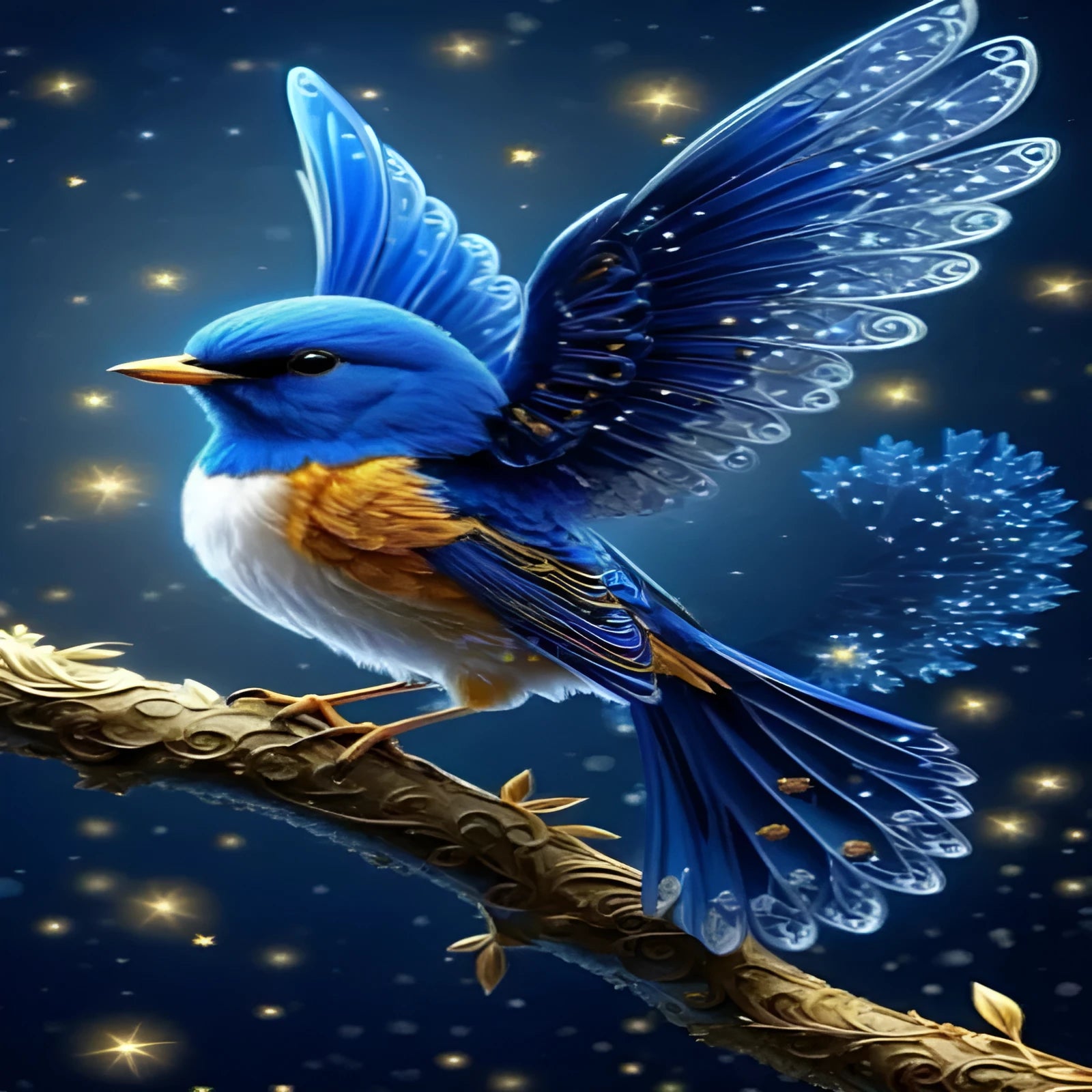 Blue Bird diamond painting kit showing 60x100cm rhinestone artwork on internal framework