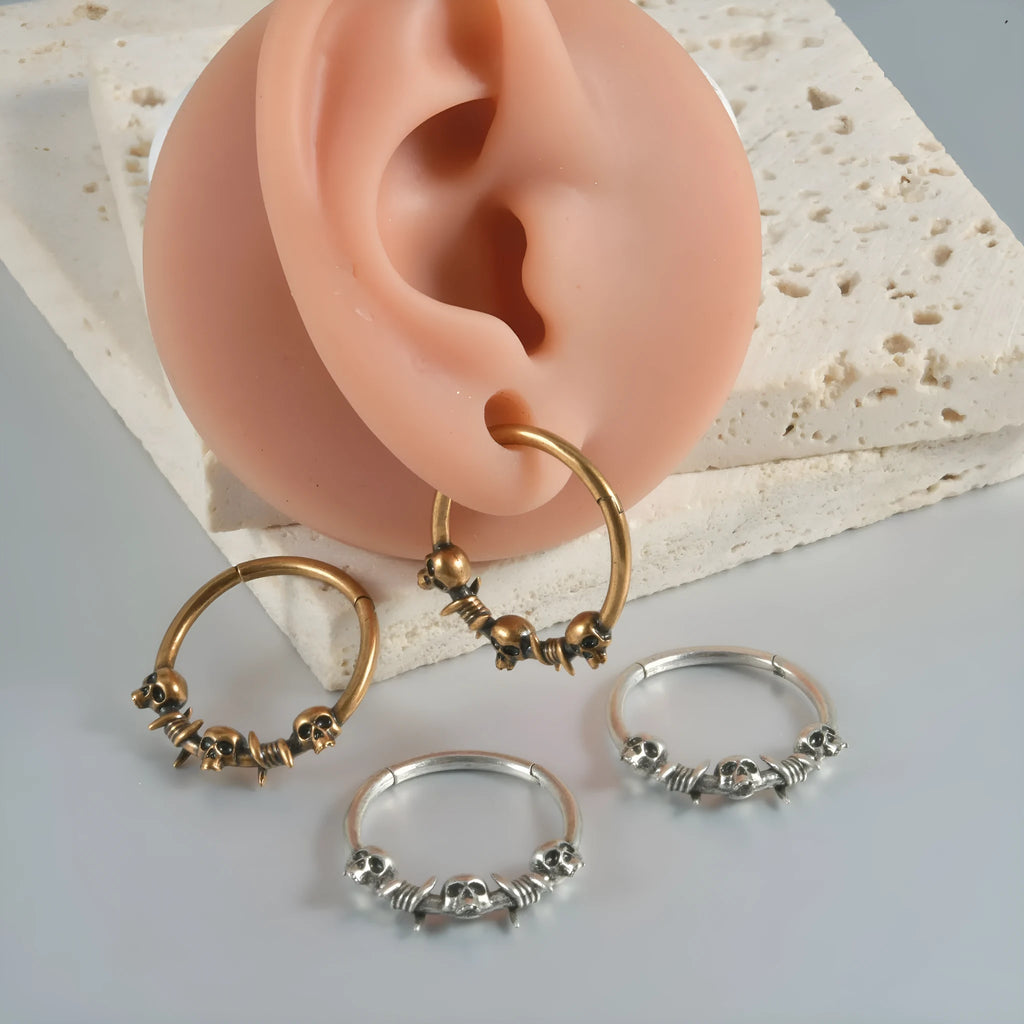 Copper ghost head earrings with punk style in antique gold or silver finish