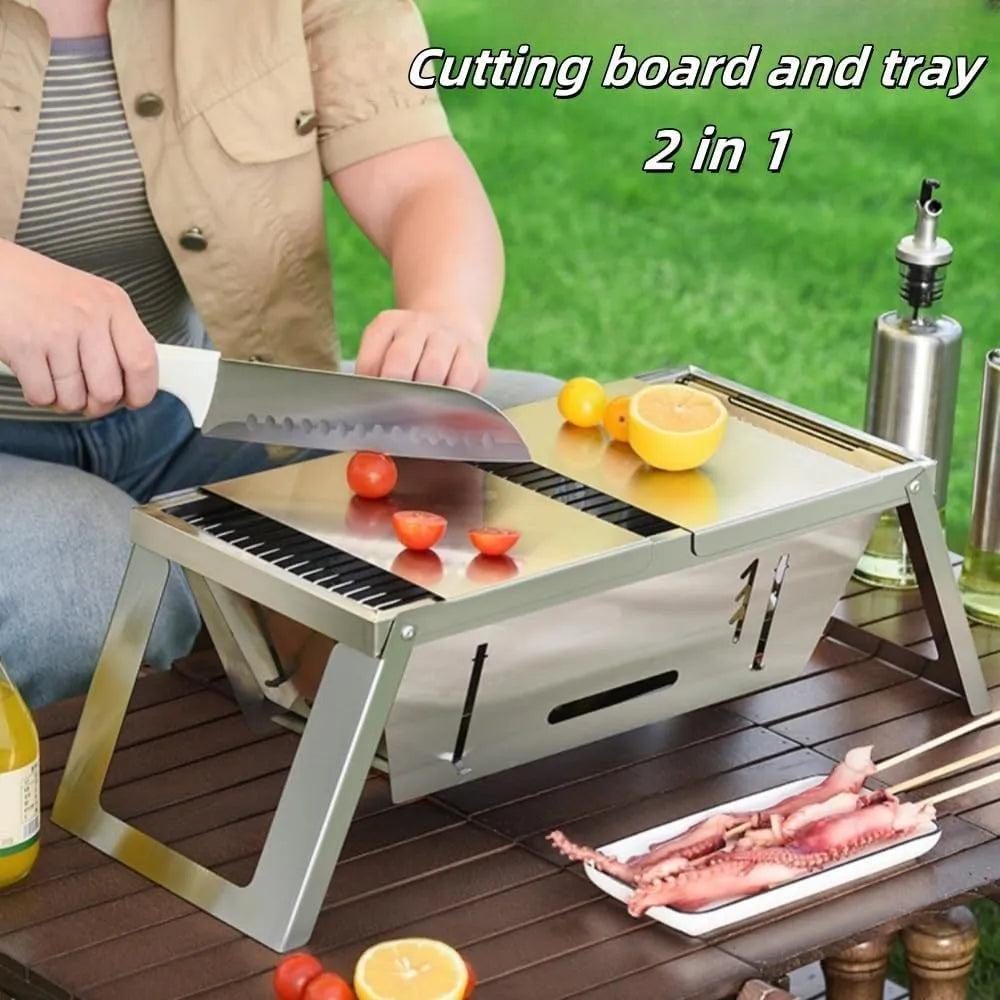 Small foldable portable charcoal barbecue grill for outdoor cooking