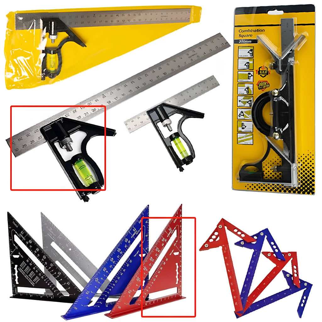 Red metal combination angle ruler 7inch with metric scales for civil surveying