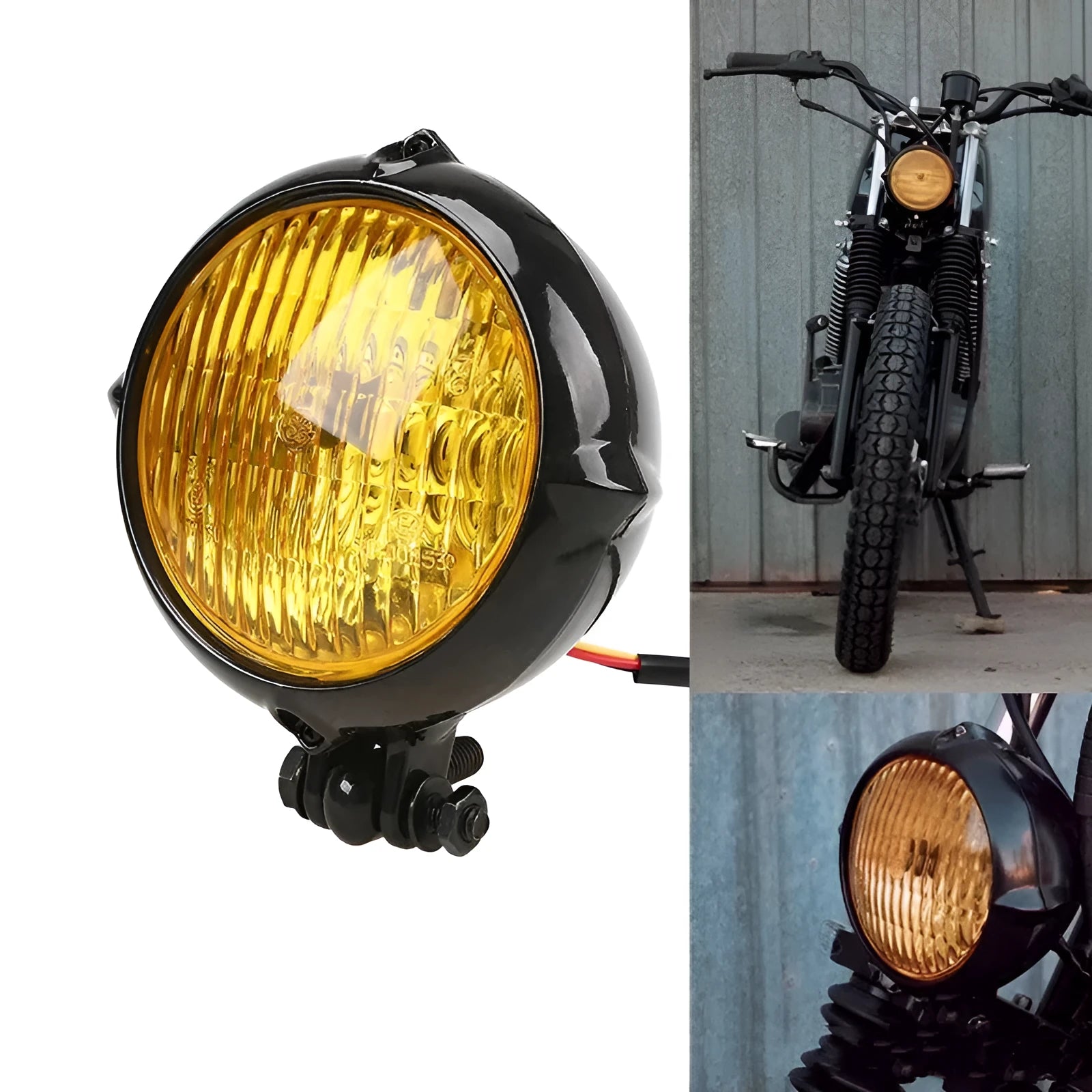 Harley headlights with black electroplated aluminium housing and halogen bulb