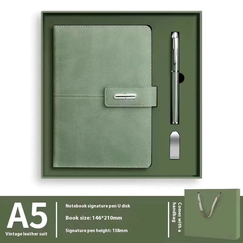A5 notebook with PU leather cover in various colours including black, red, green, blue, and orange