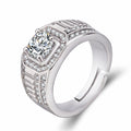 Men's adjustable copper ring with large square diamond in gold or platinum colour finish