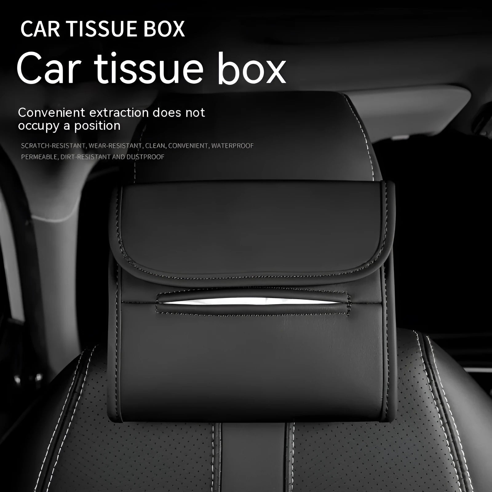 Leather car tissue box holder with elastic band mounting in five colour options