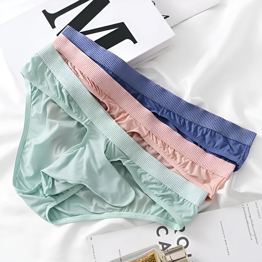 Men's low waist Ice Silk briefs underwear in multiple colour options showing front view