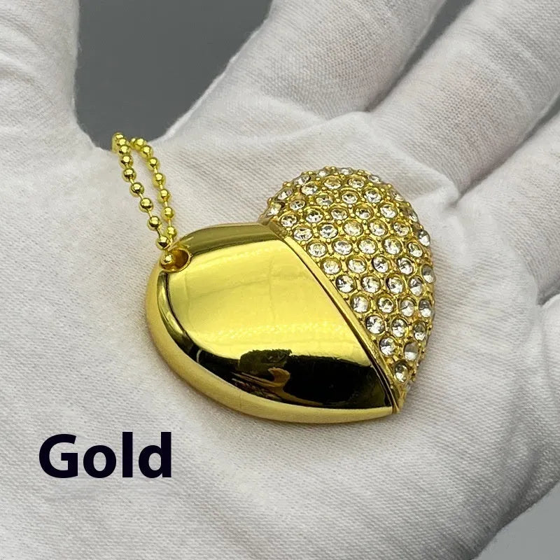 Colourful heart-shaped USB flash drive with brick pattern design on a metal body.