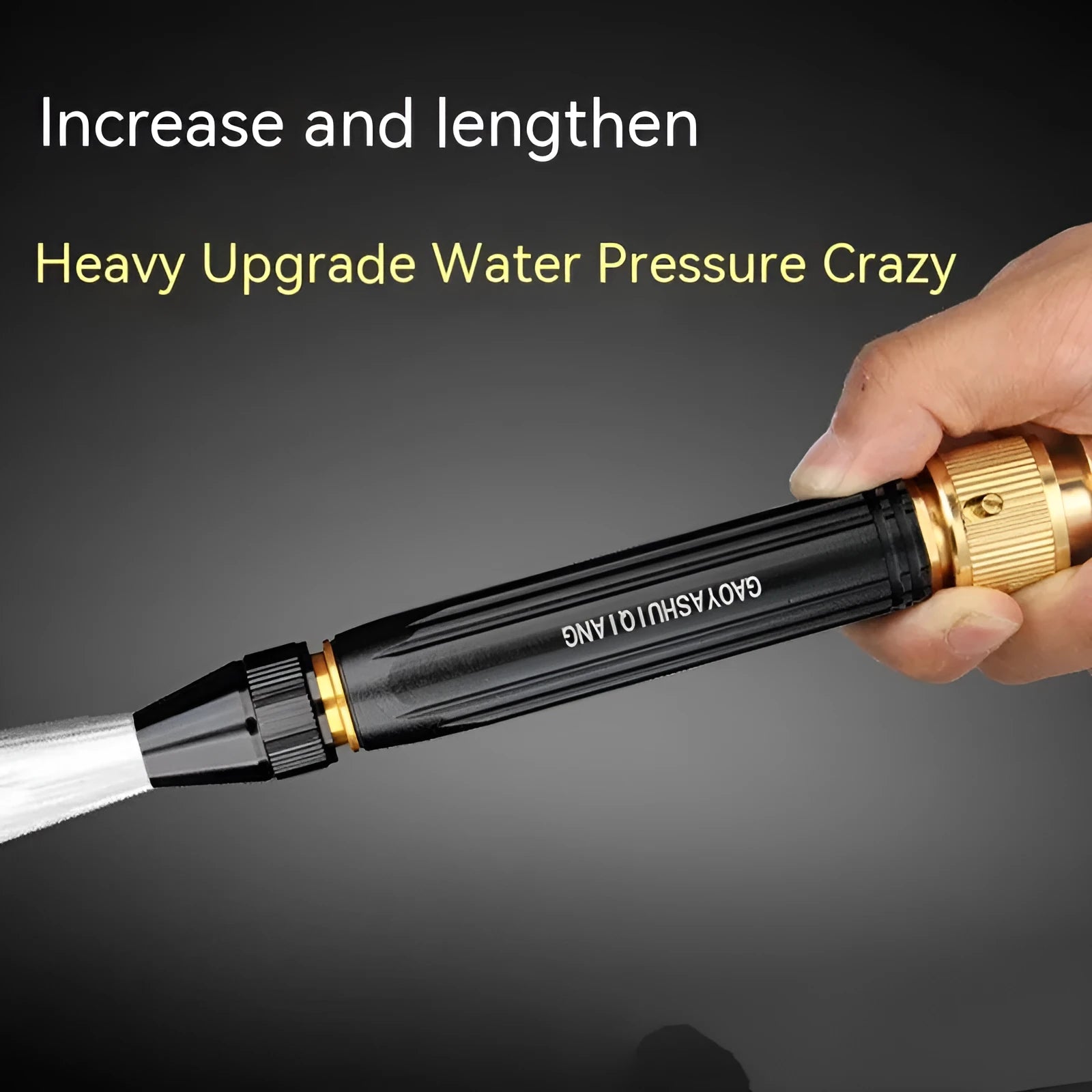 Black diamond car washing gun showing pagoda and nipple nozzle options with alloy and plastic body construction