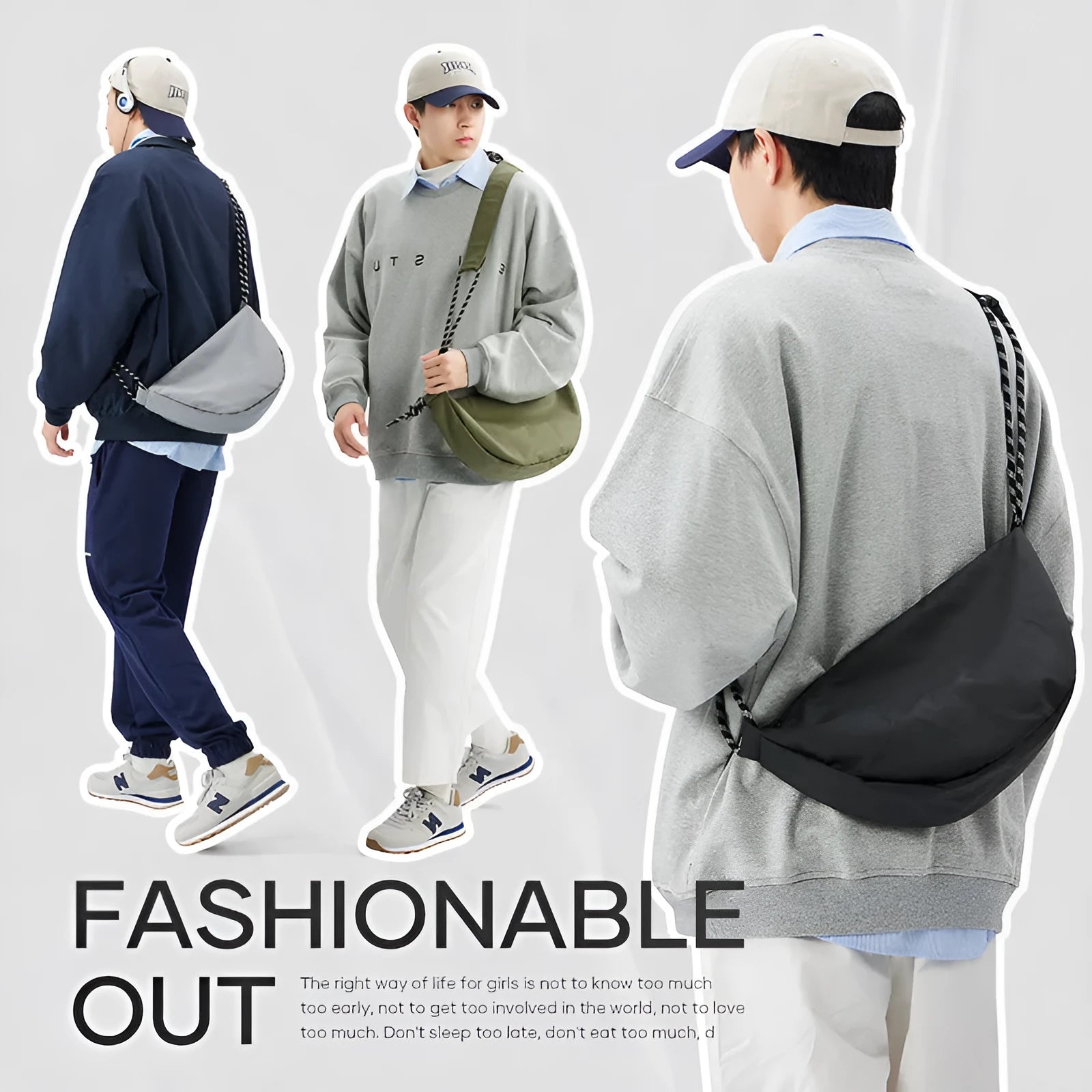Men's lightweight nylon messenger bag in urban simplicity style with large capacity for commuting and exercise