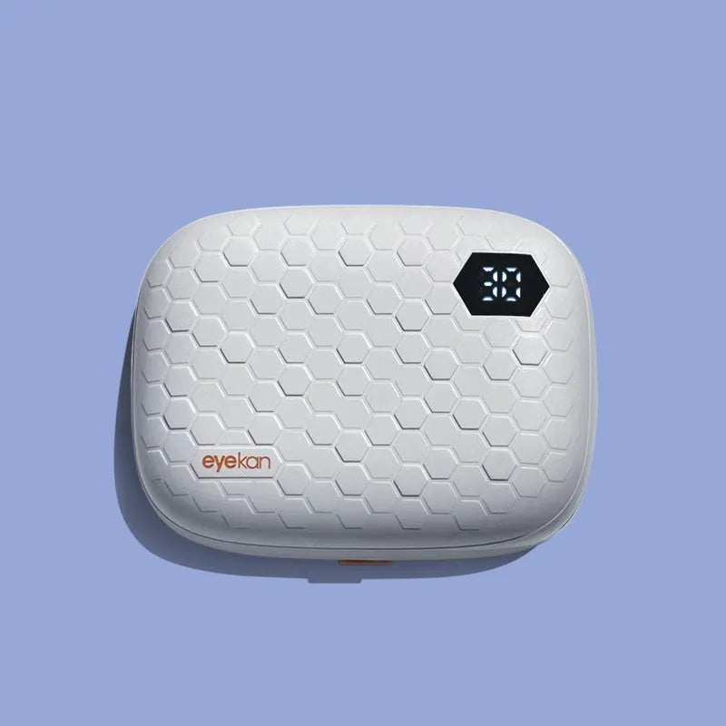 Automatic ultrasonic glasses cleaning machine in pearl white, blue, or pink, showing compact 85mm plastic unit.