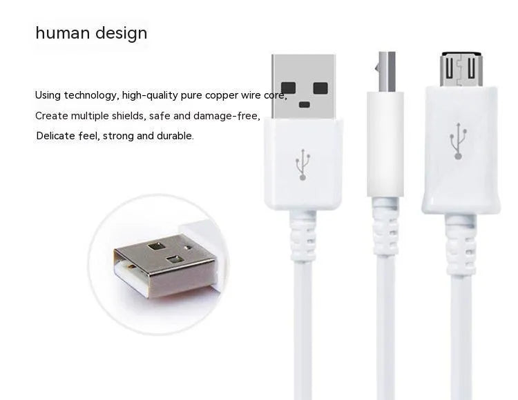 Black and white Android Micro USB data cable for phone and tablet charging and data transfer