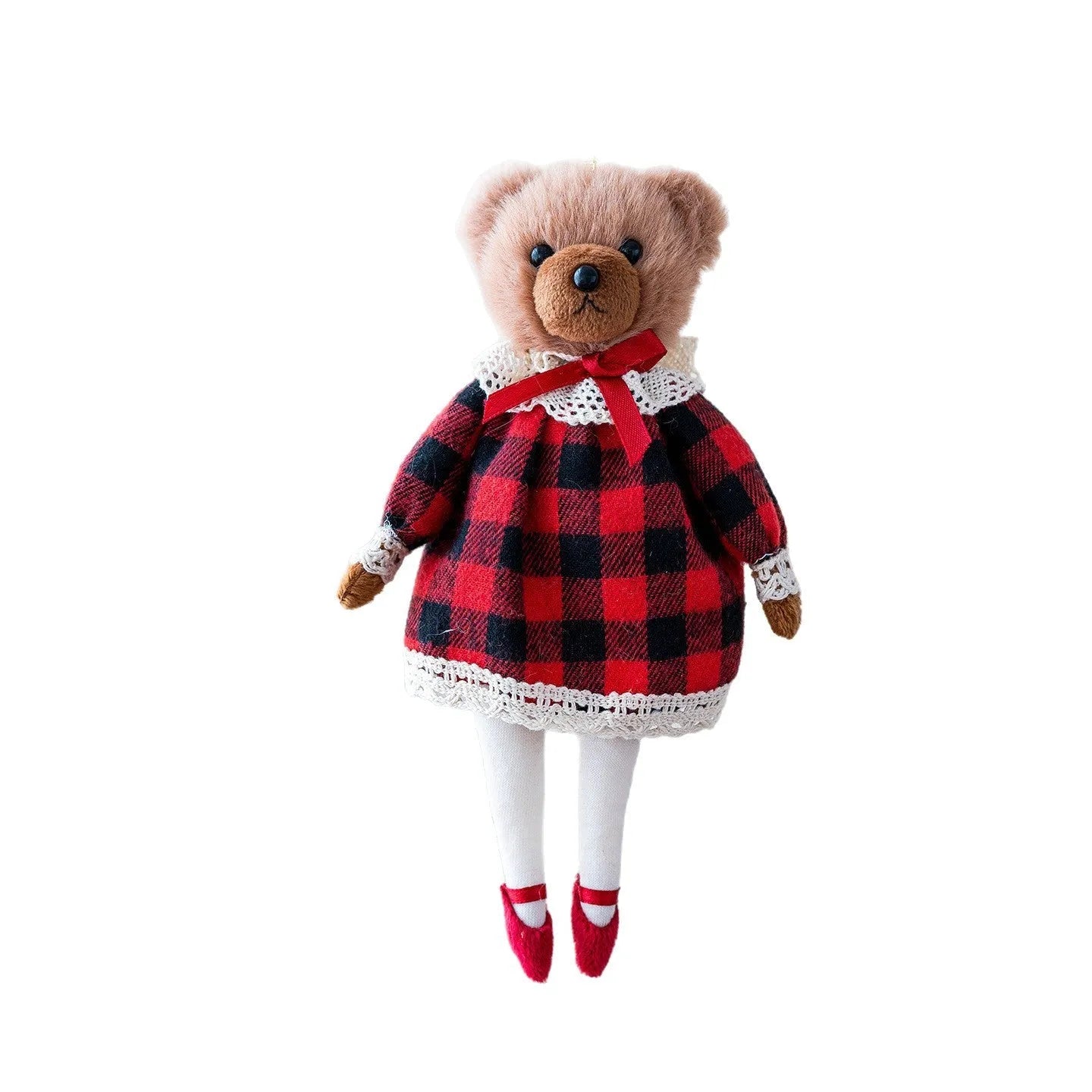 Cartoon style couple plush bear doll wearing cotton plaid suit