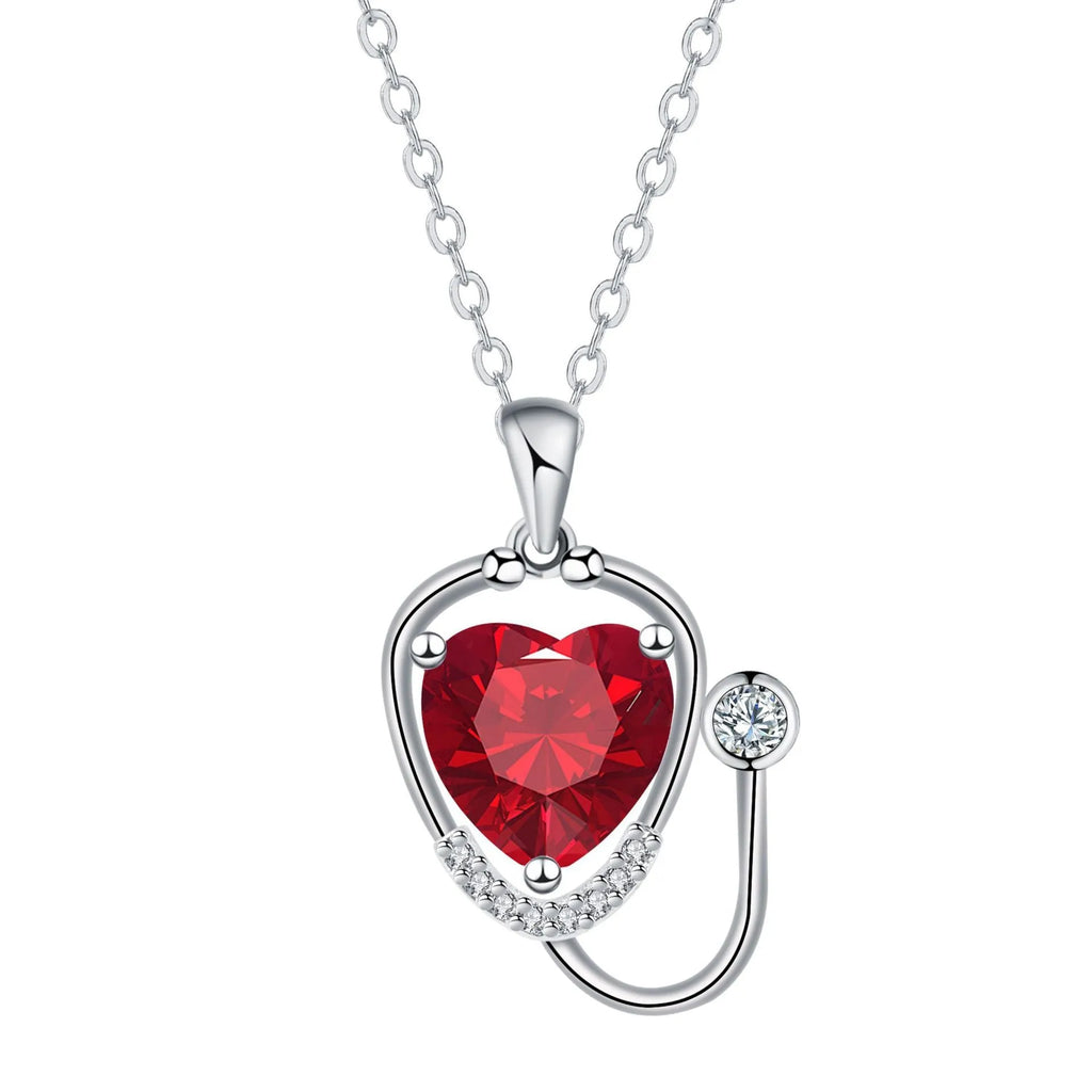 Women's copper necklace with a stethoscope pendant in a red diamond colour.