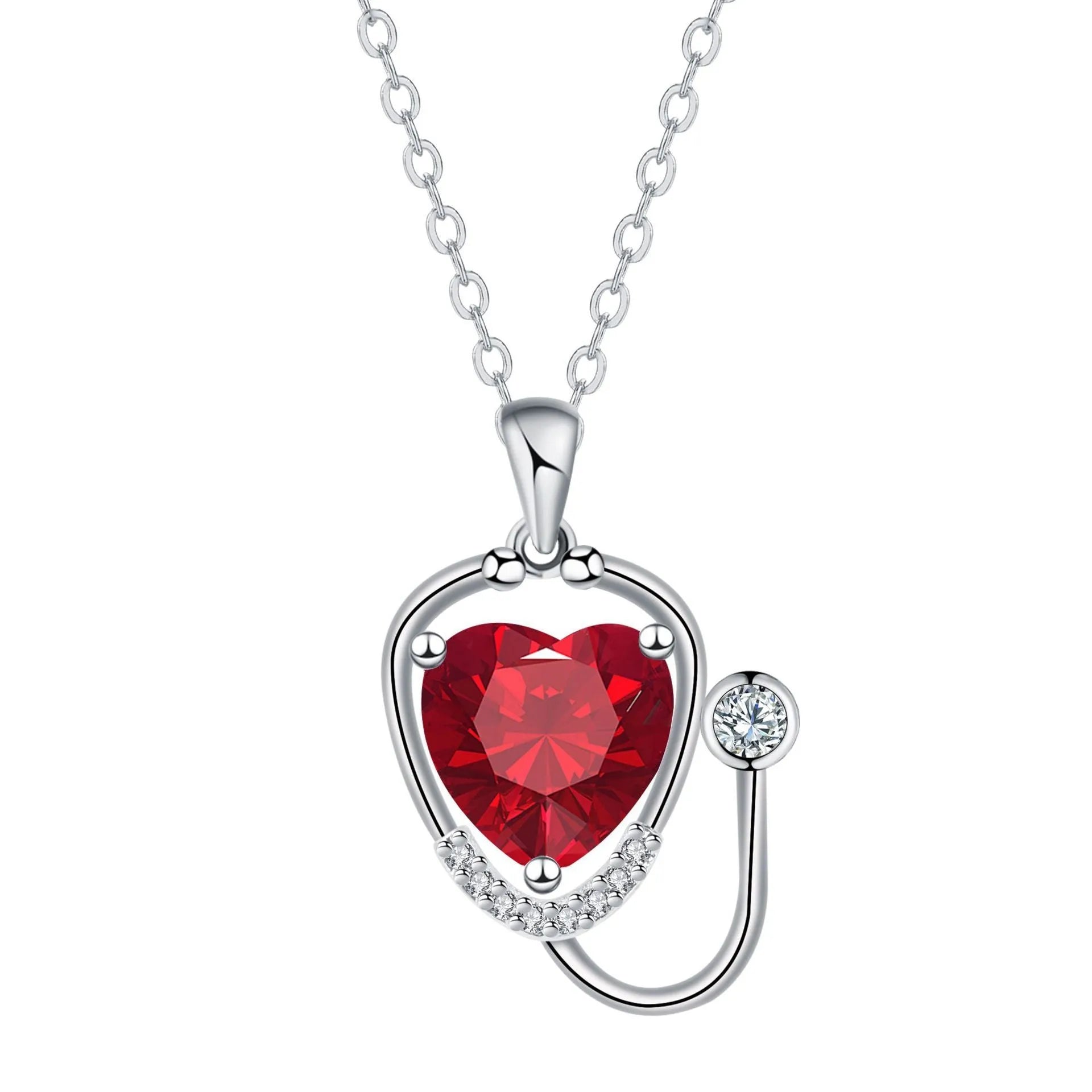 Women's copper necklace with a stethoscope pendant in a red diamond colour.