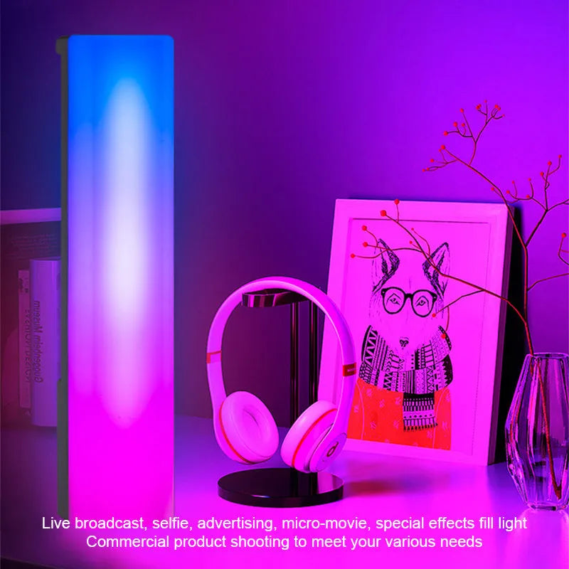 Black 3D RGB table top ambience lamp with voice-activated rhythm lighting for PC gaming decor