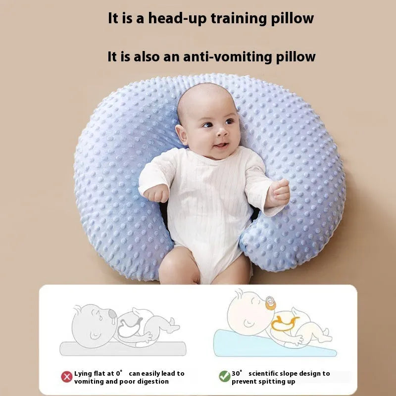 Nursing pillow with cotton-filled support and washable polyester cover in choice of colours
