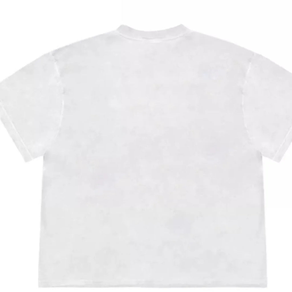 Loose fit blueberry fruit patchwork print short sleeve T-shirt on a hanger