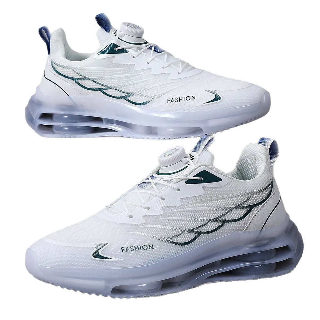 White rotating button casual sports shoes with mesh upper and rubber sole
