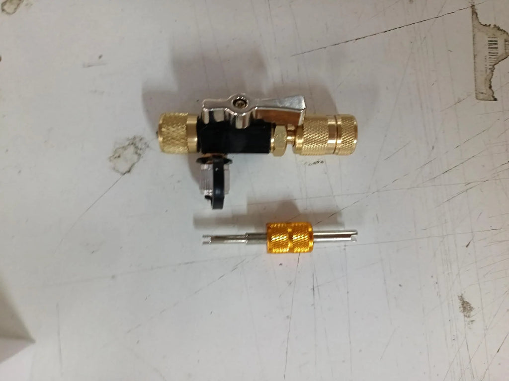 Metal vacuum valve core disassembly tool set with black and pink valve removers