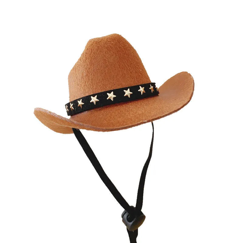 British-style brown cat cowboy hat with black ribbon on non-woven fabric