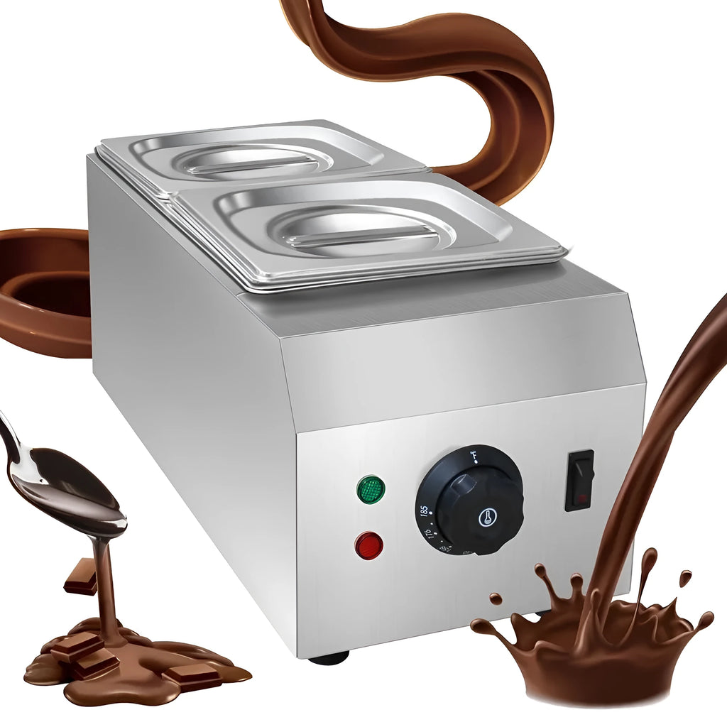 Commercial electric chocolate melting machine with temperature control display and double pot design