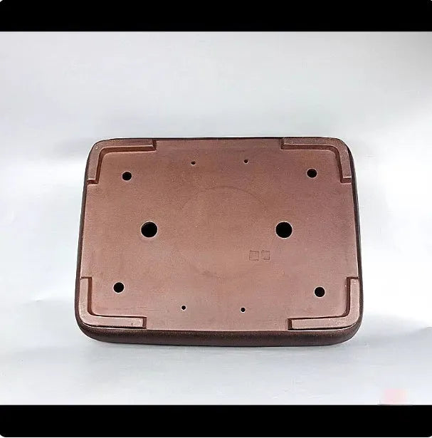 Handmade rectangular purple clay flower pot with antique finish showing natural colour variation