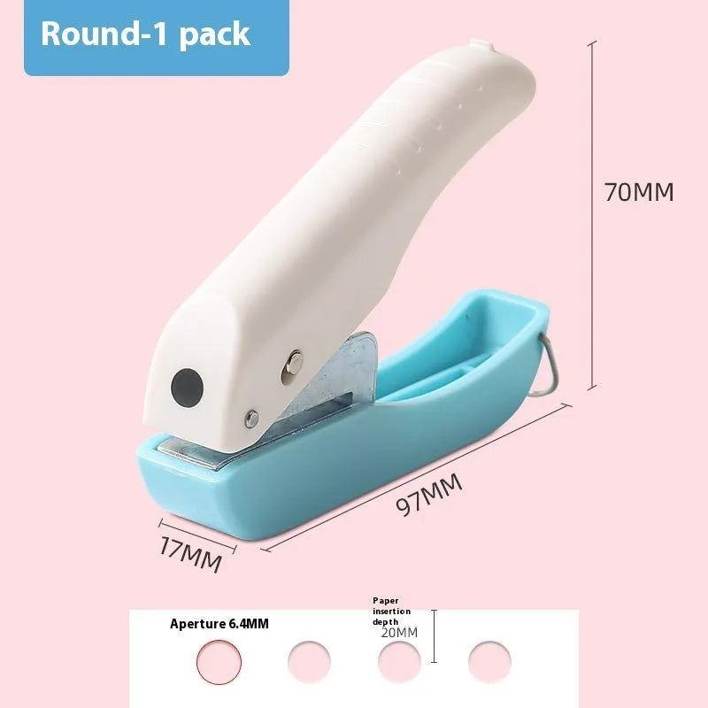 Manual handheld punching machine with dies for love, star, round 4mm, round 6mm, and a 4mm small embossed pattern.