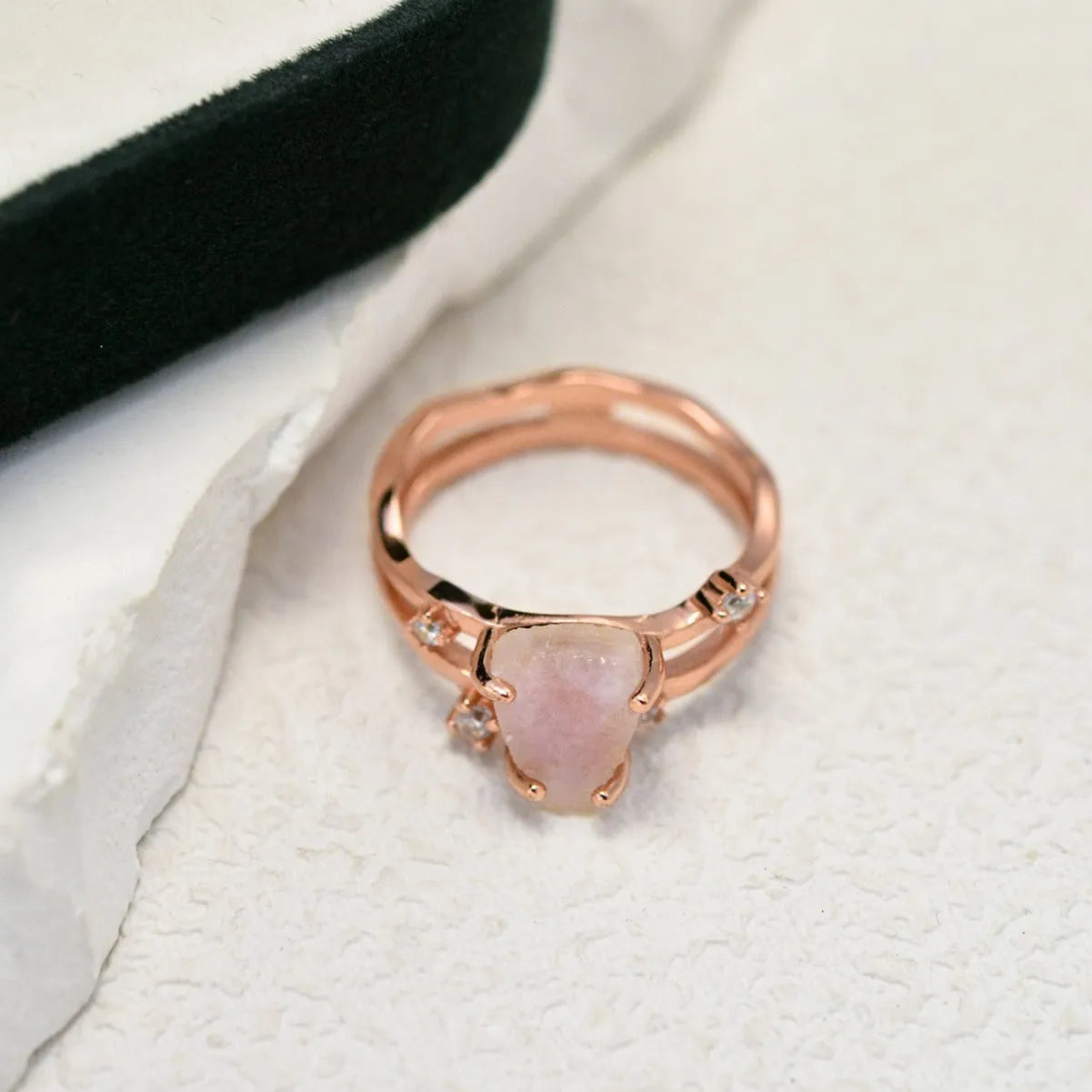 S925 sterling silver irregular triangle moonstone ring in rose gold, white gold, or yellow gold plating.