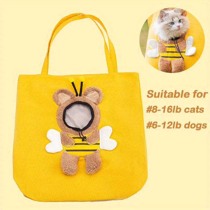 Little Bee Design canvas pet carrier bag with animal pattern and elastic side opening