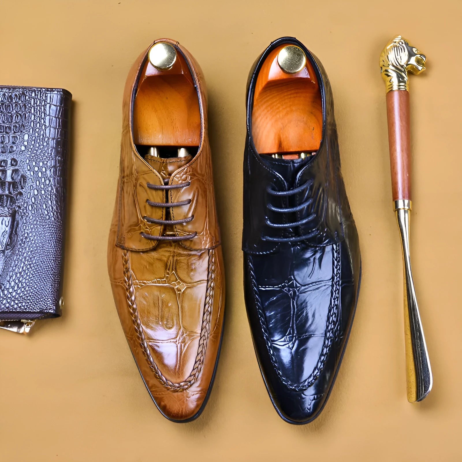 Men's black leather casual shoes with a silver horse bit buckle and a low rubber sole.