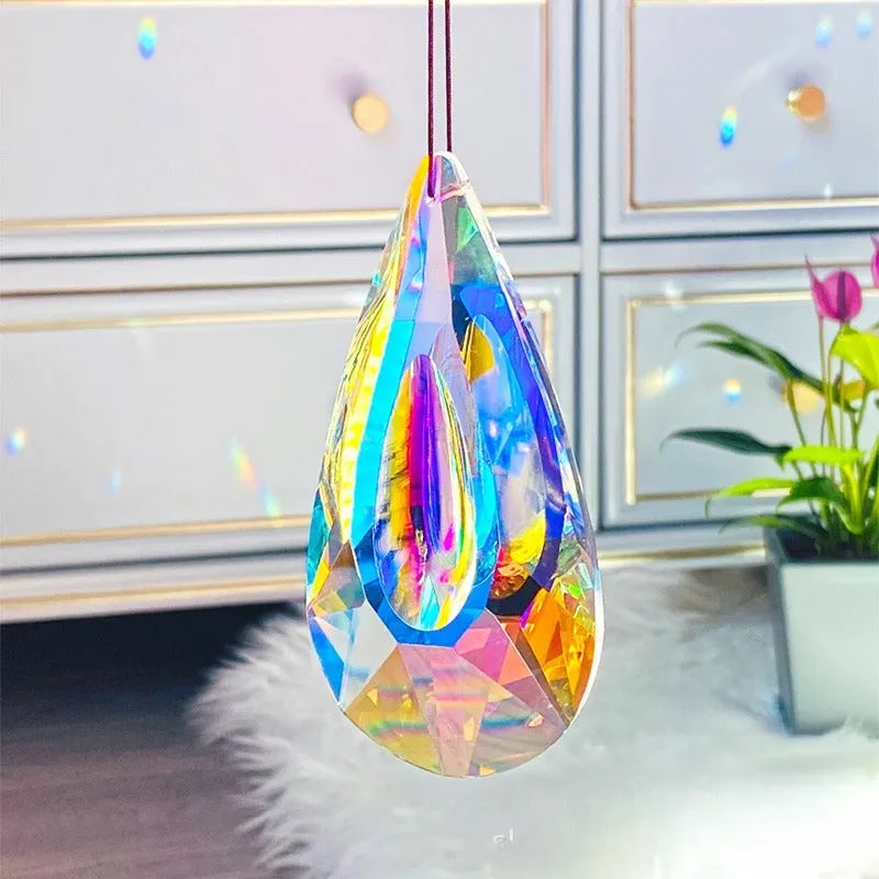 Rainbow electroplated crystal Christmas tree pendant light decoration in hanging position