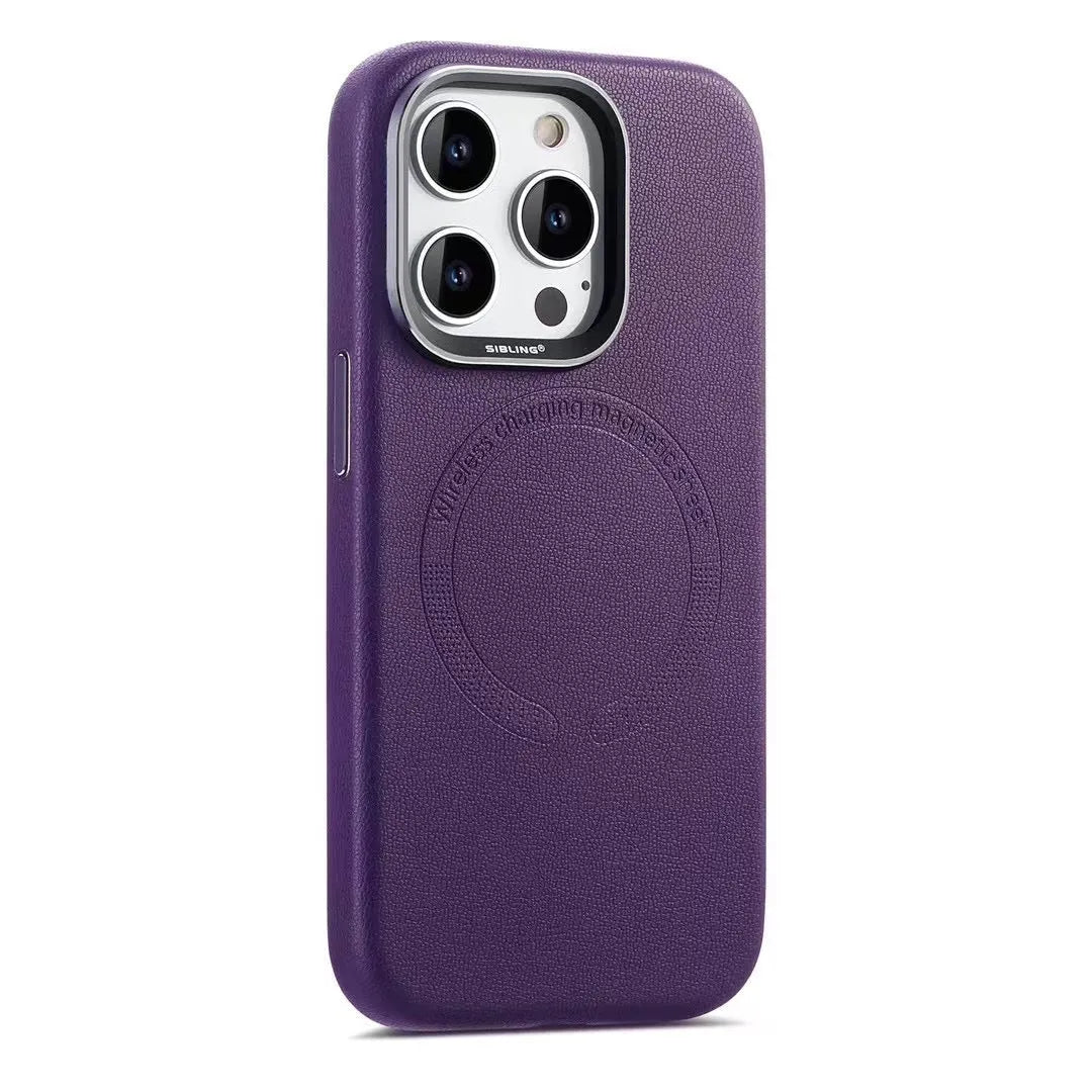 Black leather magnetic phone case for iPhone with fall protection and all-inclusive design
