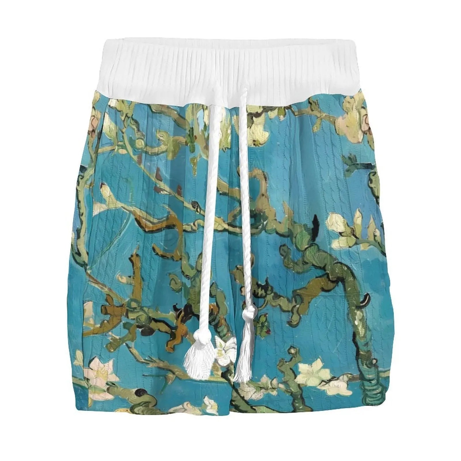 Men's peacock blue 3D printed knitted shorts set with matching T-shirt top