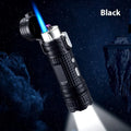 TH727 multi-function metal flashlight lighter shown in camouflage, red, black, blue, and yellow colour options.