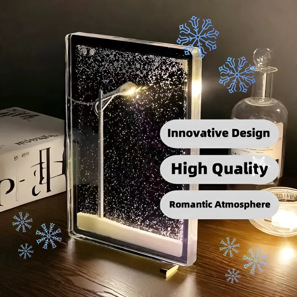 DIY snow night light kit with small street lights and winter landscape for Christmas desktop decor