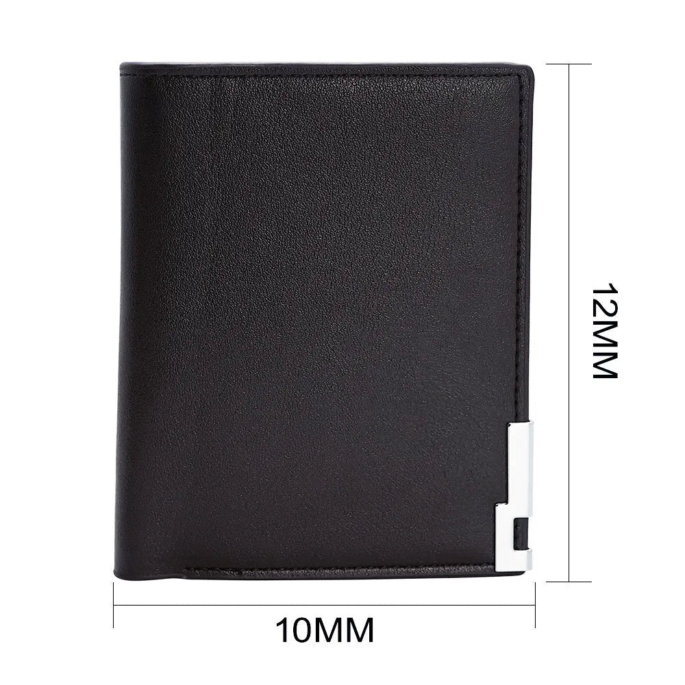 Men's brown leather wallet with a silver zip closure, shown closed and ready for gifting.