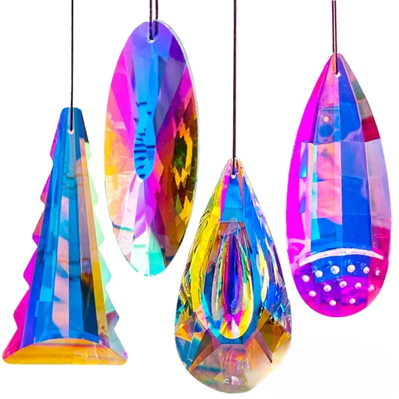Rainbow electroplated crystal Christmas tree pendant light decoration in hanging position
