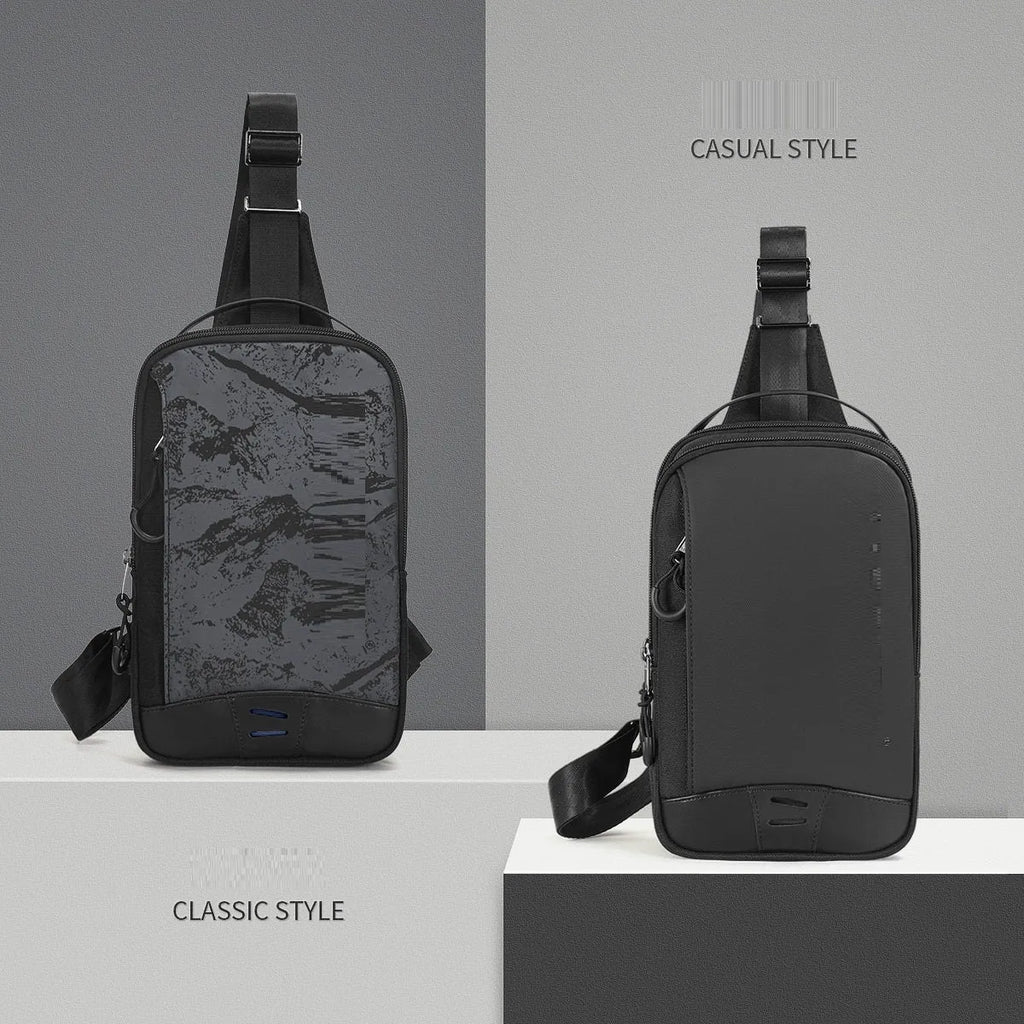 Casual black TPU camouflage chest bag with square vertical silhouette and single shoulder strap