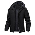 Plus size waterproof hooded coat for men in polyester, showing loose fit and hood design