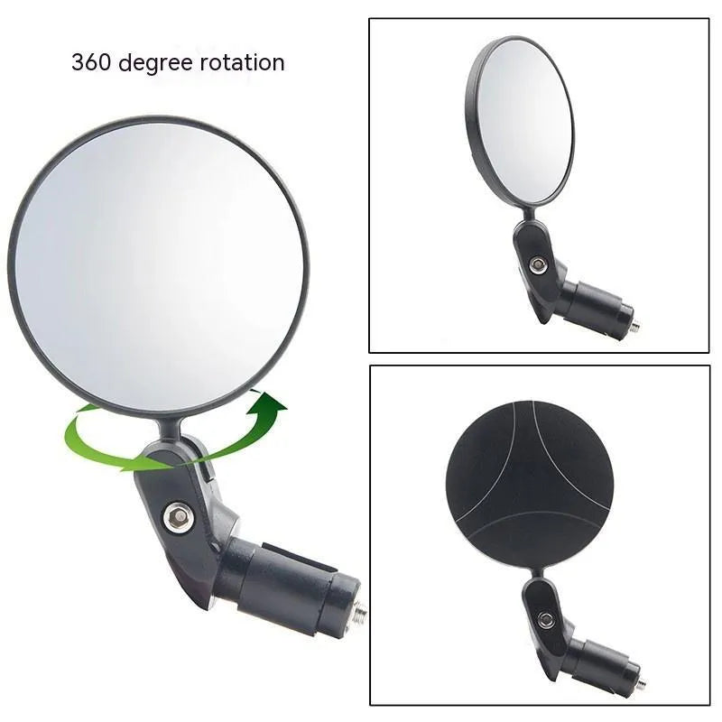 Black foldable convex rearview mirror for a motorcycle showing its 7cm diameter.