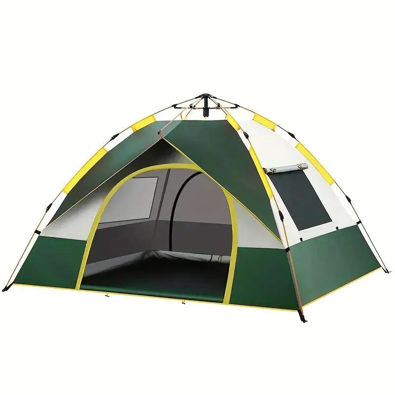 Dark green silver glue camping tent for 3-4 people with automatic quick-opening mechanism