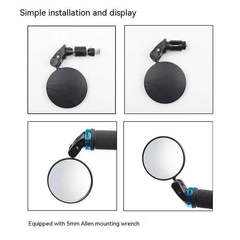 Black foldable convex rearview mirror for a motorcycle showing its 7cm diameter.