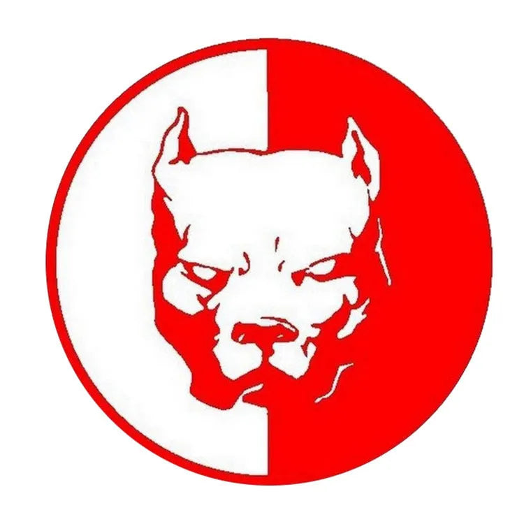 12cm square reflective car sticker with superhero bulldog R design in black, white, or red colour options