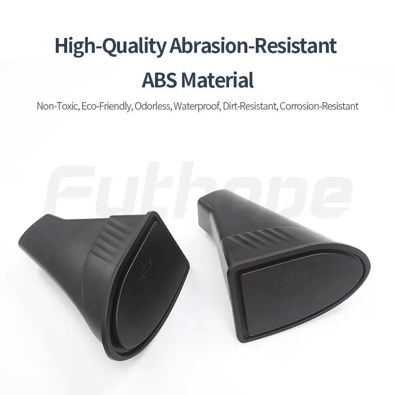 Two black plastic car door storage containers for Tesla Model Y