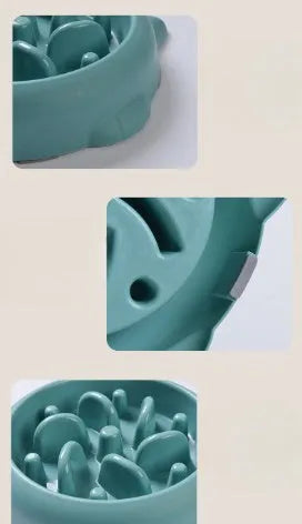 Green bone-shaped slow feeder bowl for dogs and cats with interior ridges